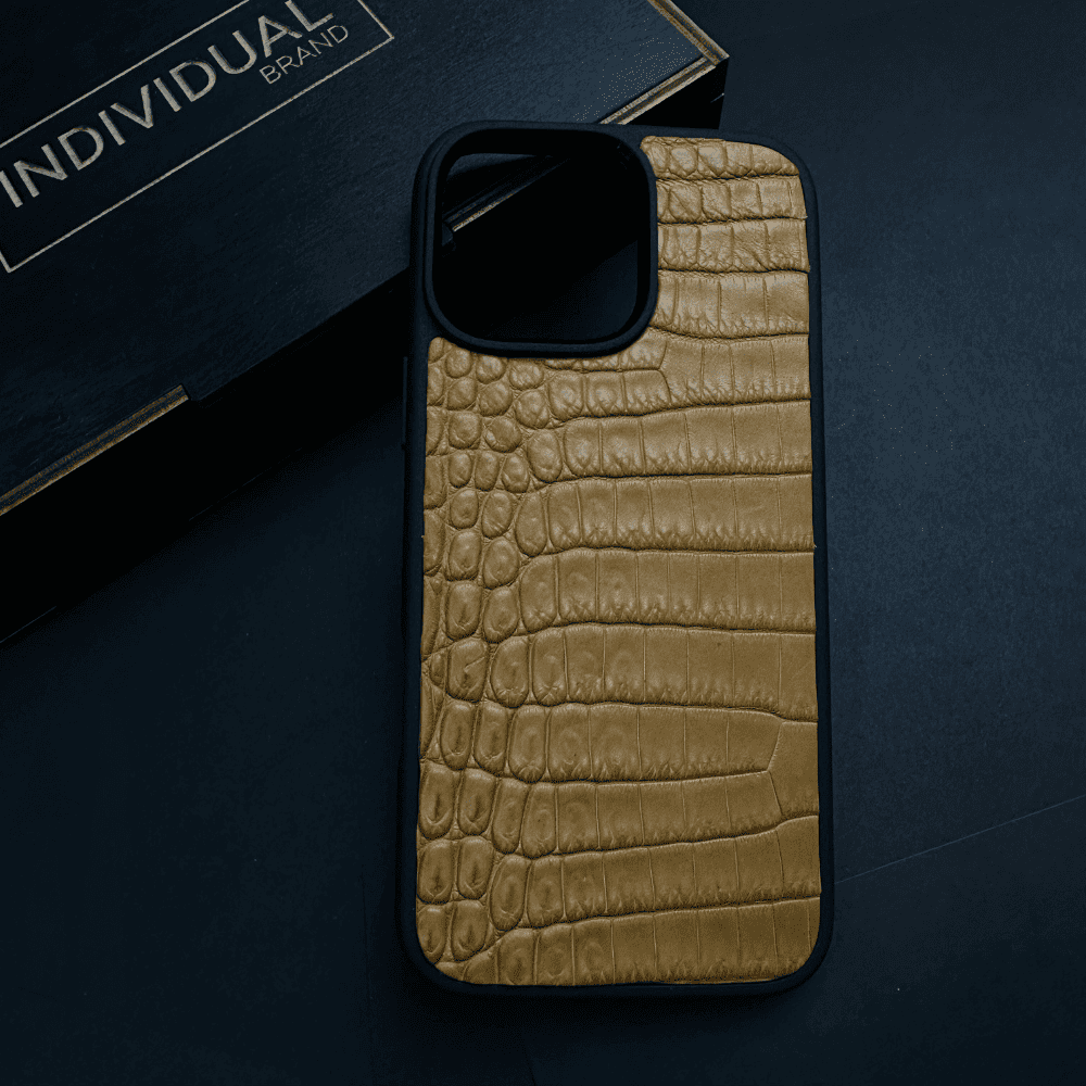 Husă iPhone din Crocodil Natural Cafeniu deschis