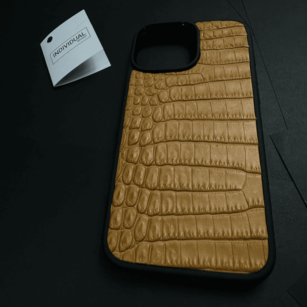 Husă iPhone din Crocodil Natural Cafeniu deschis