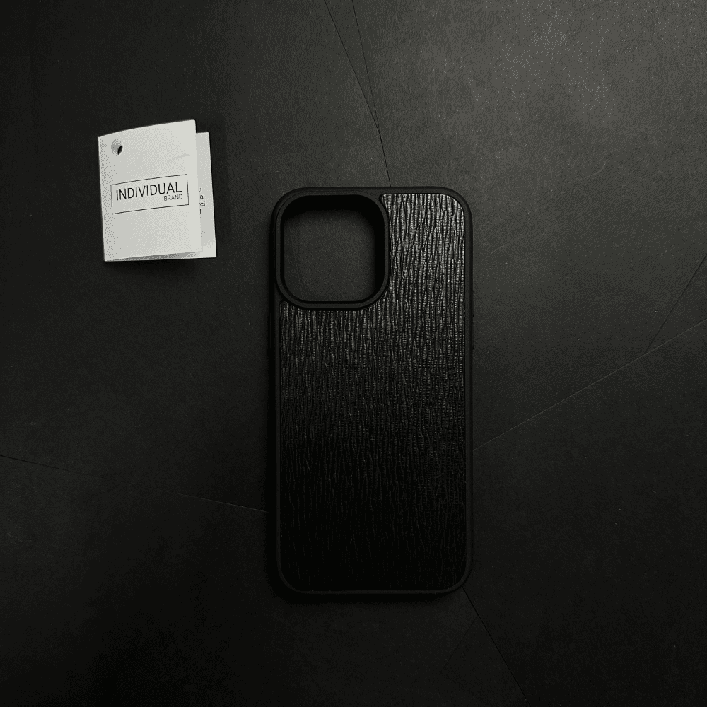 Husă iPhone din piele naturală neagră cu linii