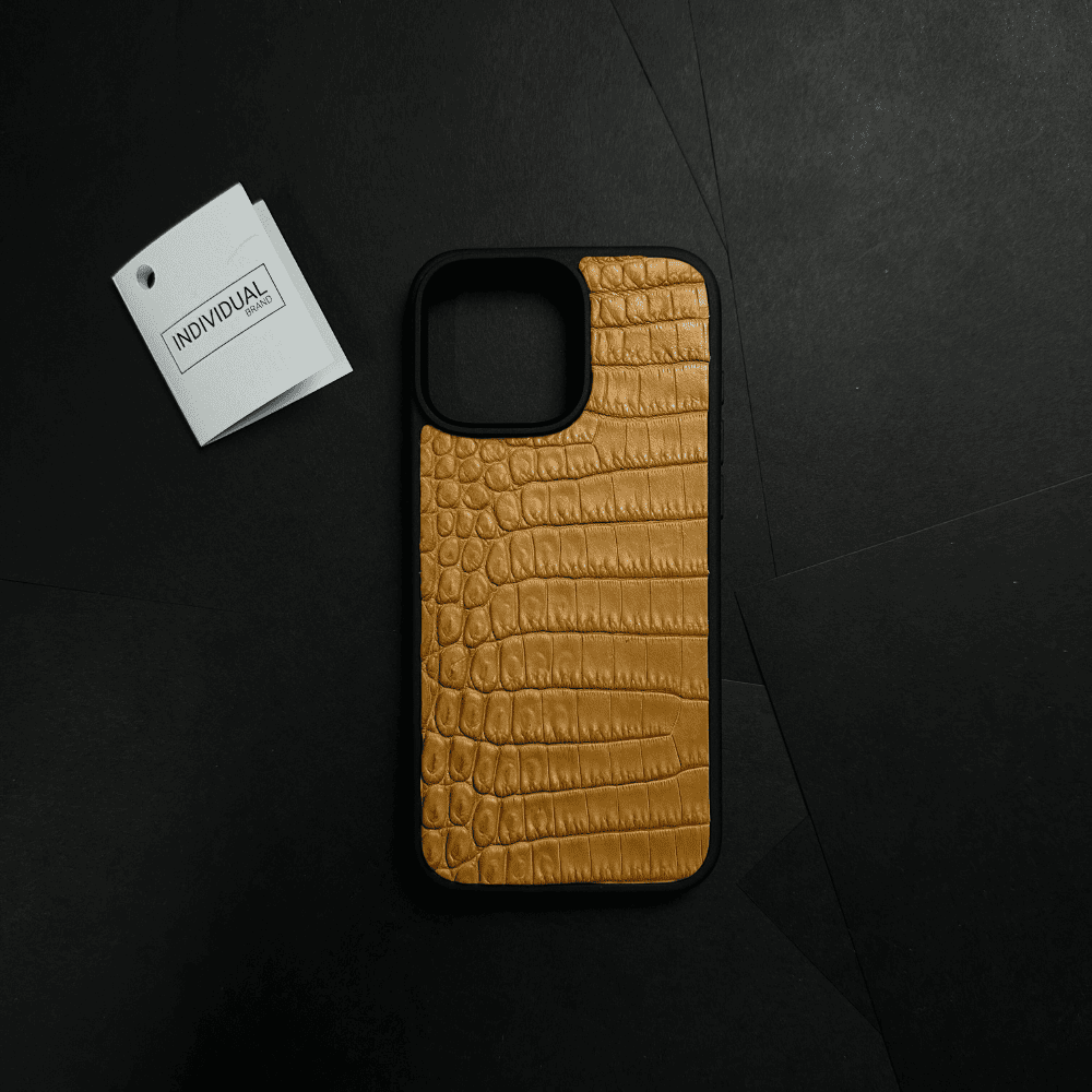 Husă iPhone din Crocodil Natural Cafeniu deschis