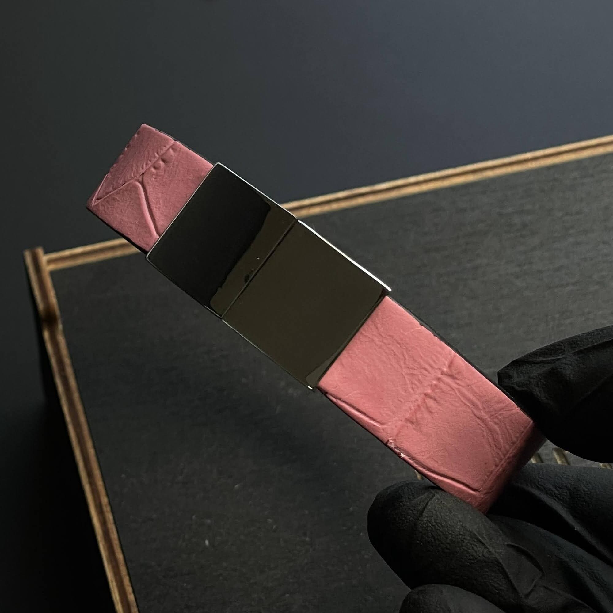 Brățară din piele naturală cu imprimeu de Crocodil 15mm cu magnet | Roz