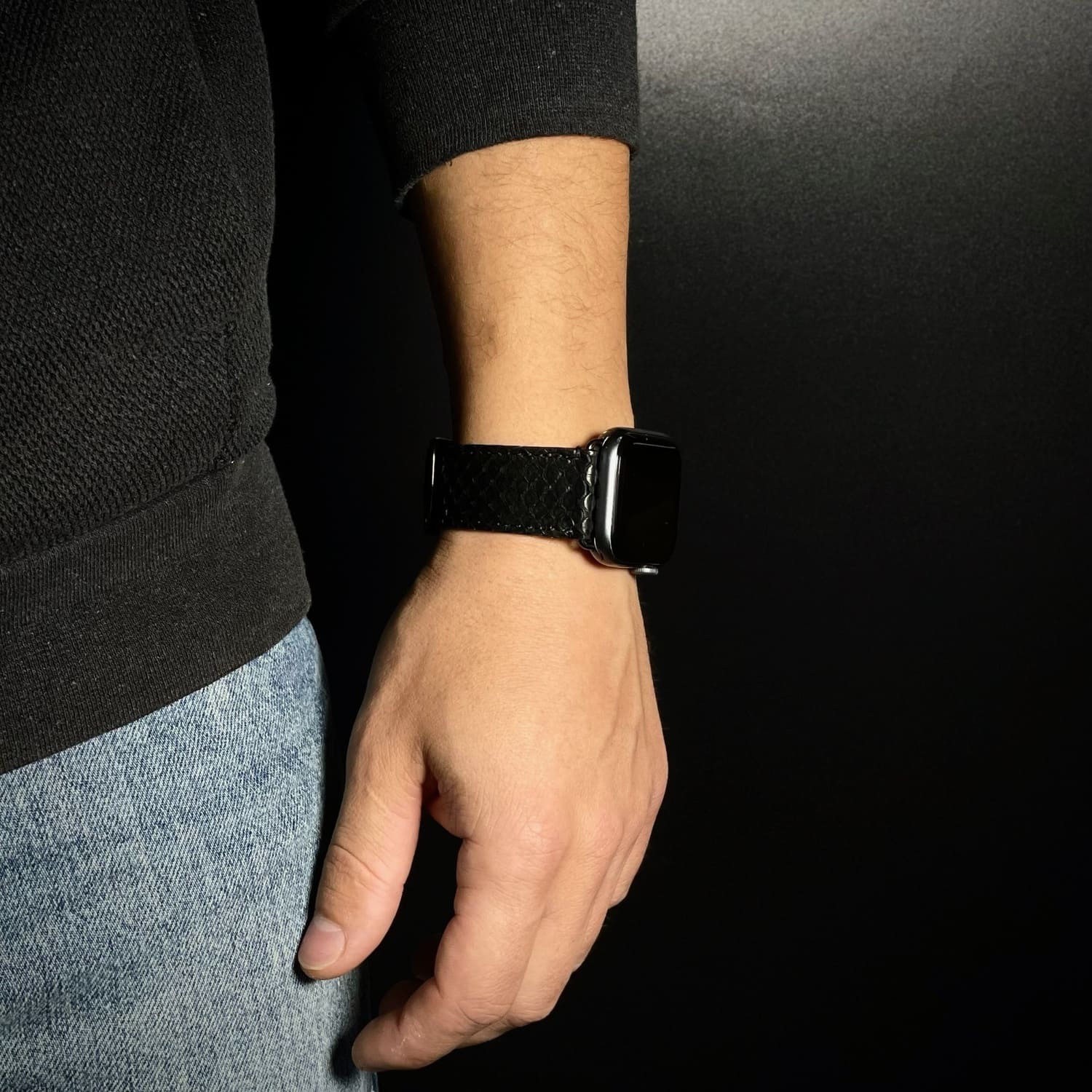Curelușă Apple Watch din Piton Natural Negru