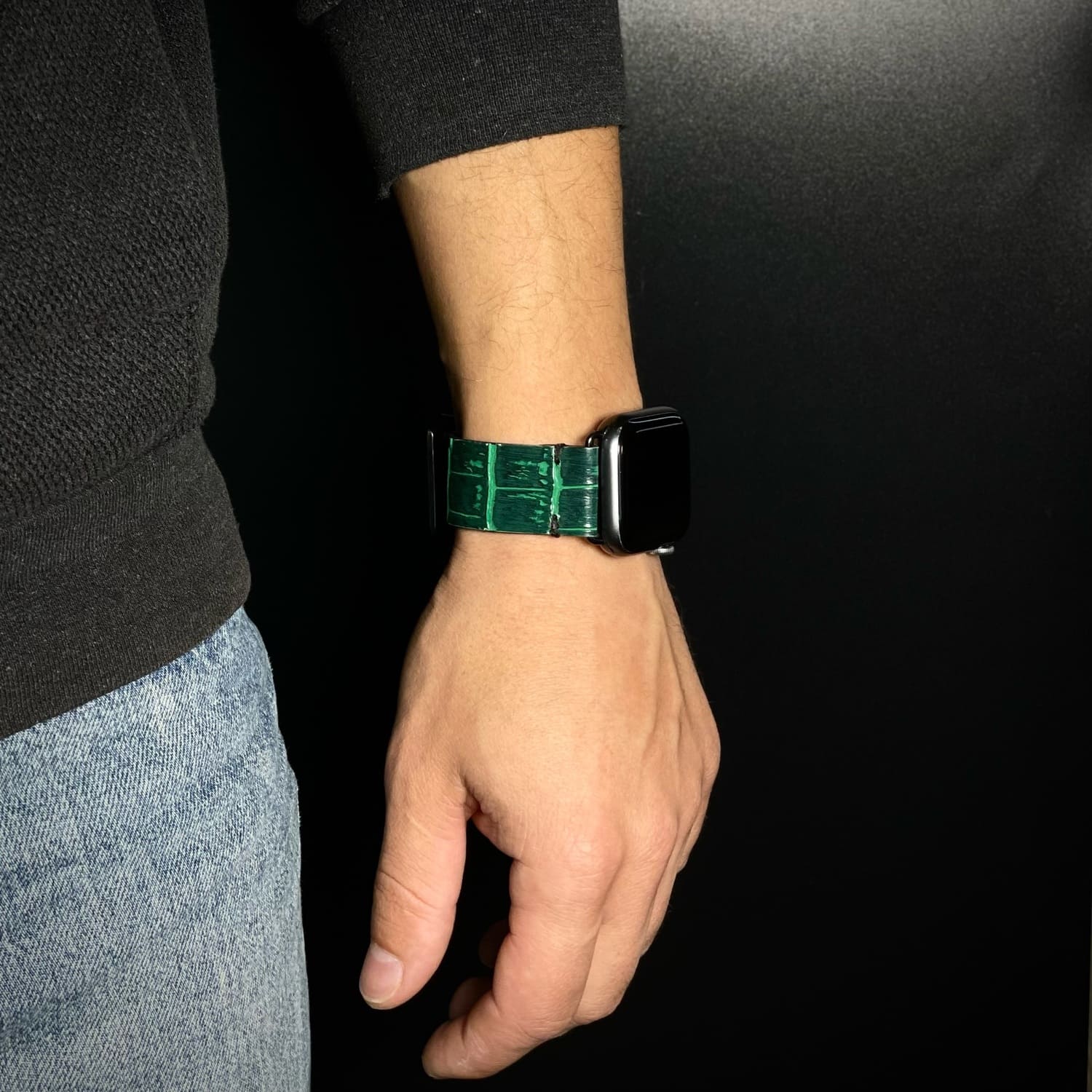 Curelușă Apple Watch din piele naturală cu imprimeu de Crocodil Verde