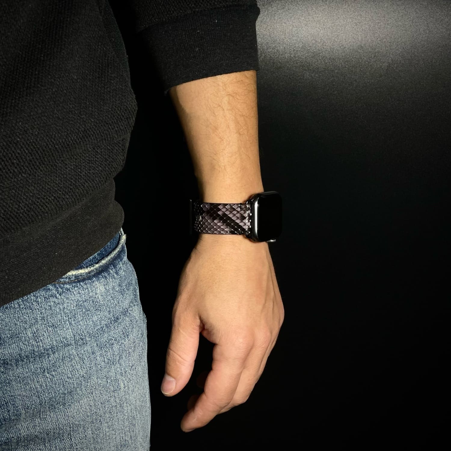 Curelușă Apple Watch din Piton Natural Negru/sur