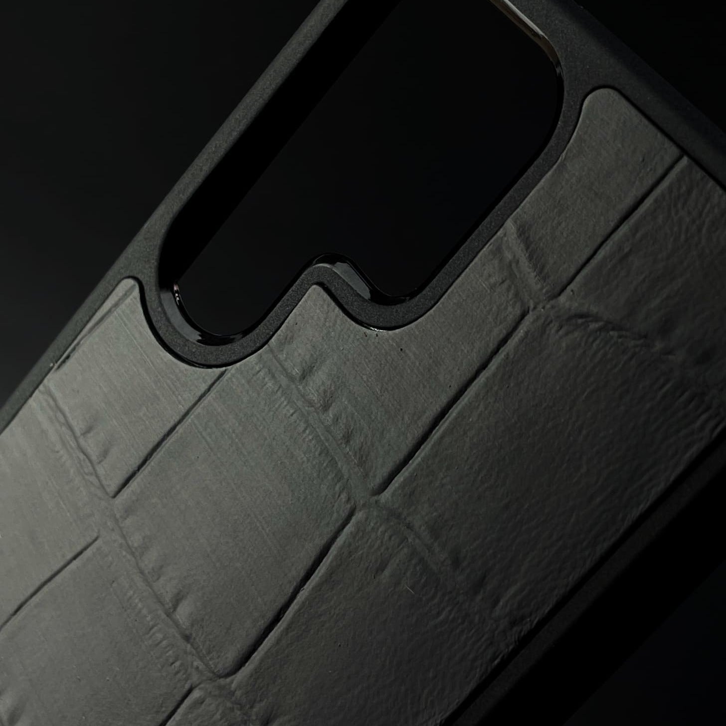 Husă Samsung din piele naturală cu imprimeu de Crocodil Negru mat