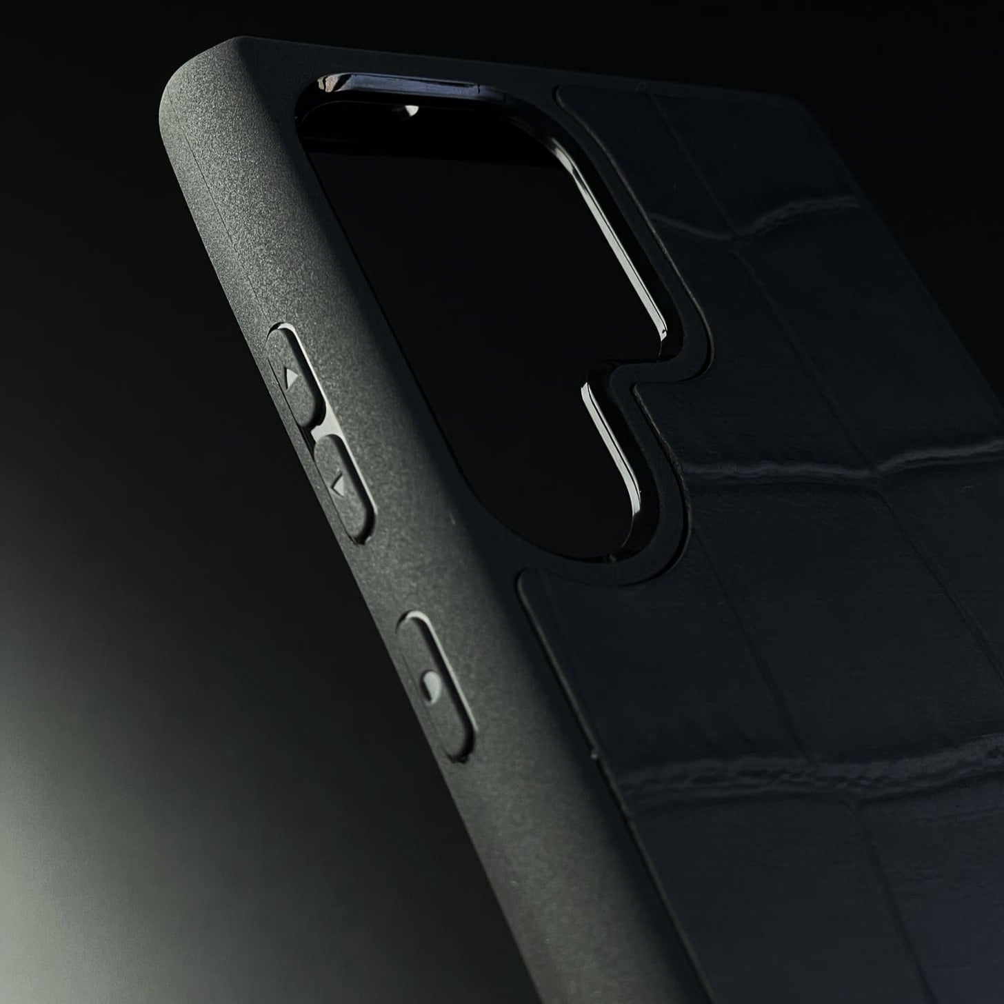 Husă Samsung din piele naturală cu imprimeu de Crocodil Negru mat