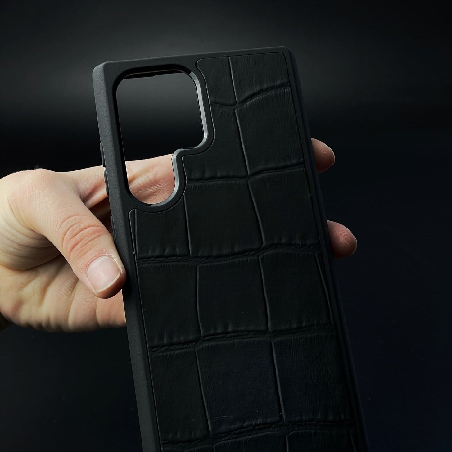 Husă Samsung din piele naturală cu imprimeu de Crocodil Negru mat