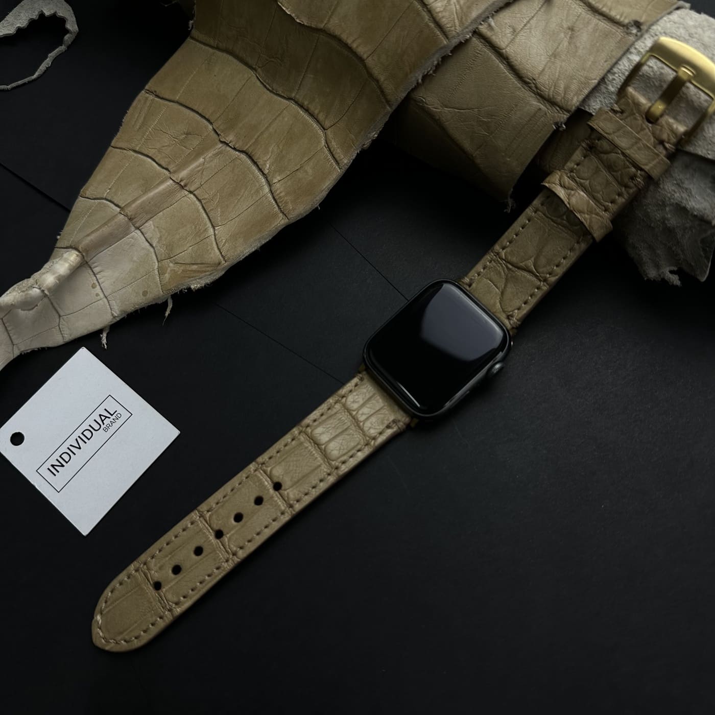 Curelușă pentru Ceas din Crocodil Natural Bej Cusut